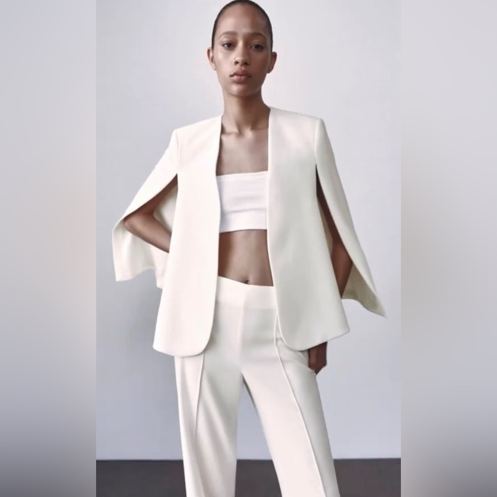 Zara ZW Collection White Cape Blazer Sleeveless Vest Bridal Minimalist - Picture 10 of 15